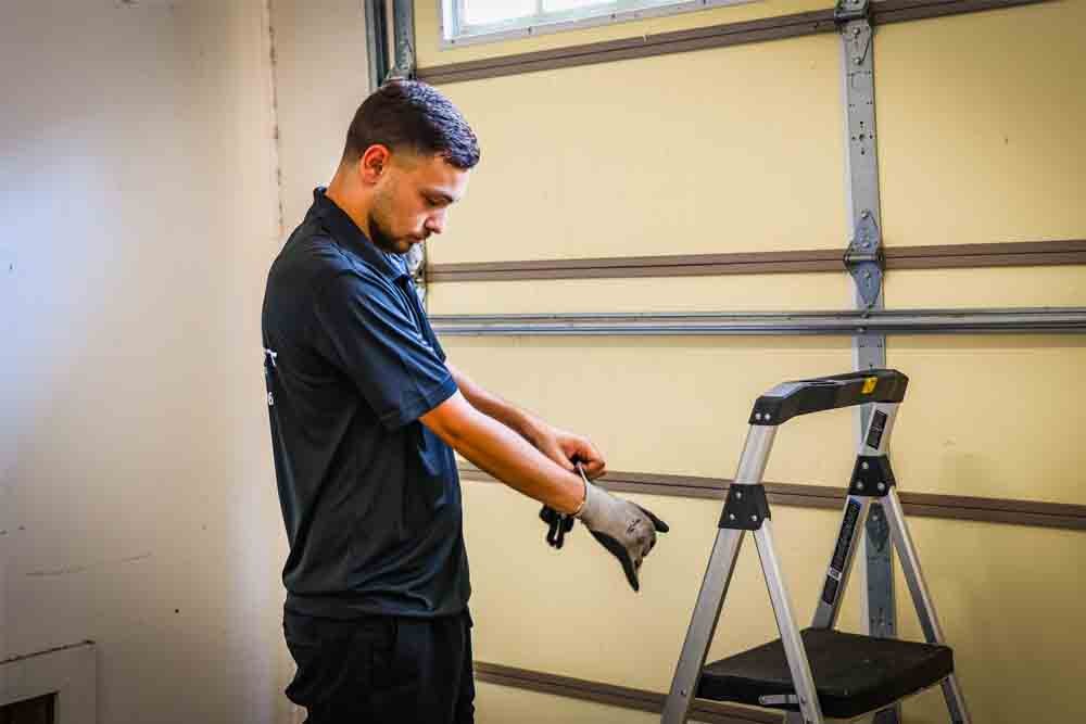 Step-by-step battery replacement process for a garage door opener